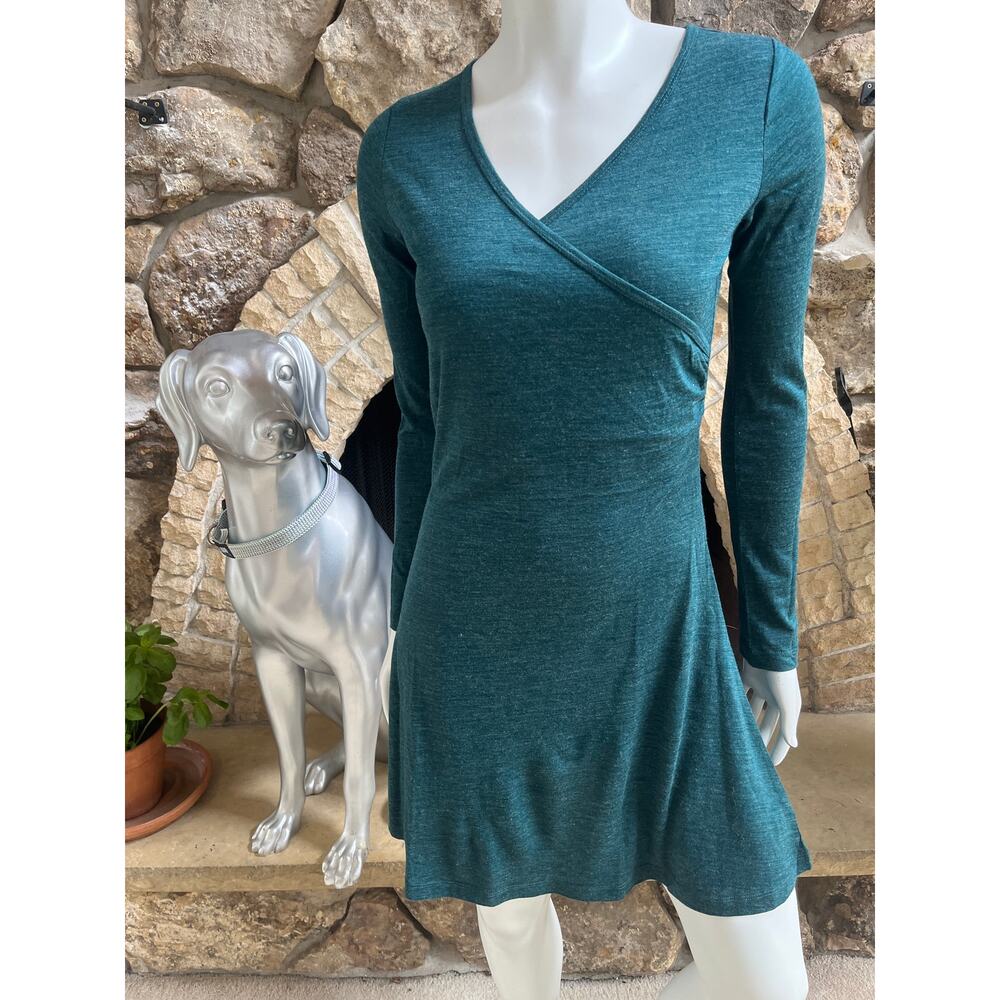 Prana Nadia Wool Blend Faux Wrap Long Sleeve Green Dress W3NALS314 Women Size S
